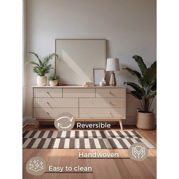 Fehér-barna kétoldalas-kézi szövésű gyapjú szőnyeg 80x150 cm Vika – Hanse Home-image-4