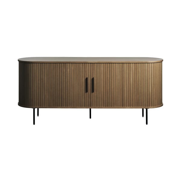 Barna komód tolóajtóval tölgyfa dekorral 180x76x45 cm Nola – Unique Furniture