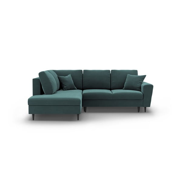 Petróleum színű bársony kinyitható tárolóhelyes sarokkanapé (bal oldali-L alakú) Kyoto – Cosmopolitan Design