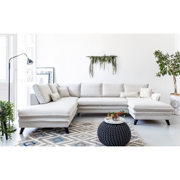 Charming Charlie világosbézs kinyitható U alakú kanapé, bal oldali - Miuform-image-1