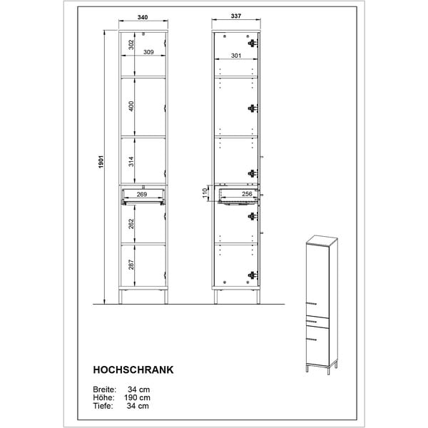 Szürkésbézs magas fürdőszoba szekrény diófa dekorral 34x190 cm Yonkers - Germania-image-4