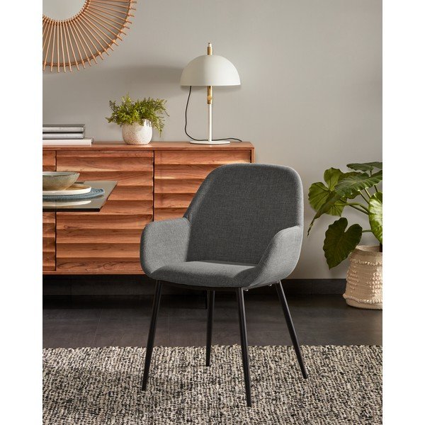Antracitszürke kárpitozott étkezőfotel Konna – Kave Home-image-1