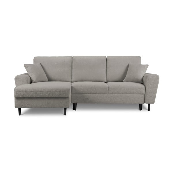 Világosszürke buklé kinyitható tárolóhelyes sarokkanapé (bal oldali-heverő résszel) Kyoto – Cosmopolitan Design