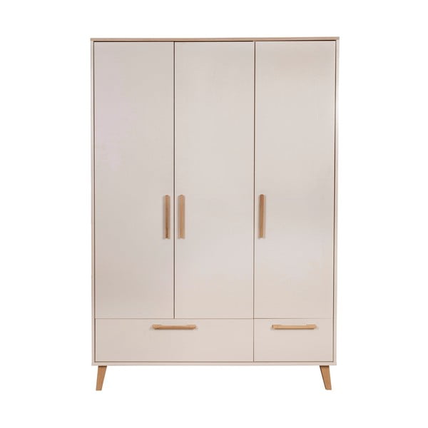 Krémszínű-natúr színű gyerek ruhásszekrény tölgyfa dekorral 138x200x55 cm Jil – Roba