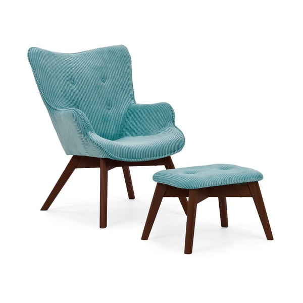 Türkiz kordbársony fotel lábtartóval Niko – Ropez