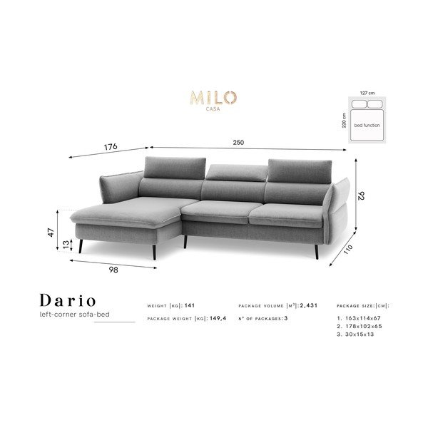 Dario üvegzöld ötszemélyes kinyitható kanapé tárolóhellyel, bal oldali - Milo Casa-image-2