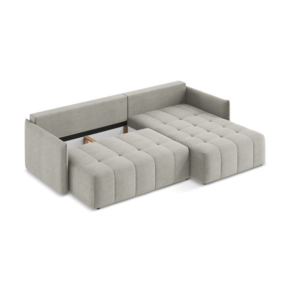 Világosszürke kinyitható-tárolóhelyes sarokkanapé (jobb oldali-heverő résszel) Moku – Makamii-image-4