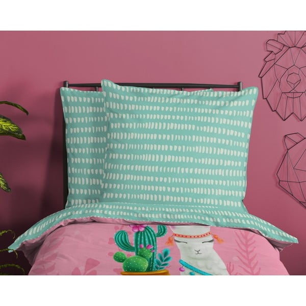 Rózsaszín-türkiz egyszemélyes pamut gyerek ágyneműhuzat 140x200 cm Lalama – Good Morning-image-2