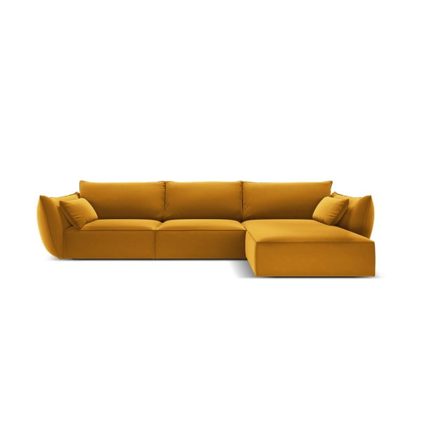 Mustársárga bársony sarokkanapé (jobb oldali-heverő résszel) Vanda – Mazzini Sofas