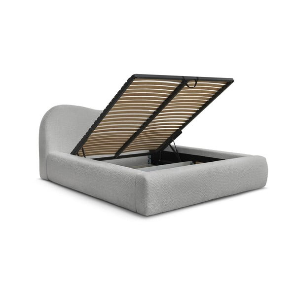 Világosszürke kárpitozott ágyneműtartós franciaágy ágyráccsal 180x200 cm Orlane – Bobochic Paris-image-3