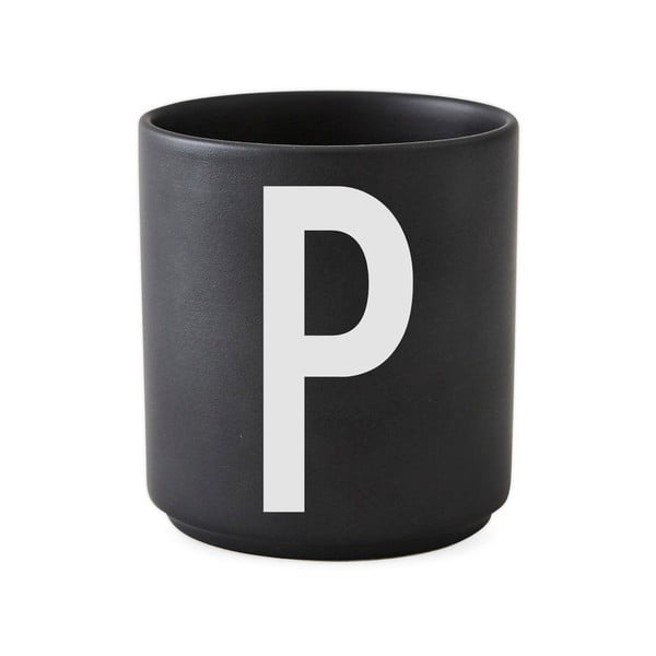 Alphabet P fekete porcelánbögre, 250 ml - Design Letters