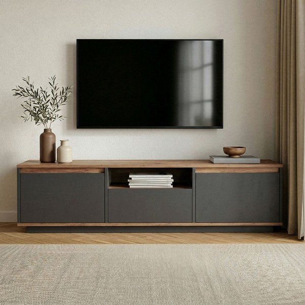 Antracitszürke TV-állvány 160x42x30 cm Sentinel – Kalune Design-image-2