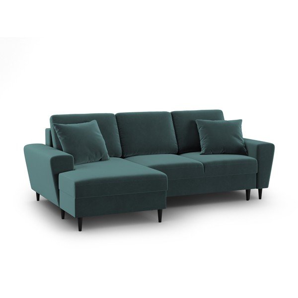 Petróleum színű bársony kinyitható tárolóhelyes sarokkanapé (bal oldali-heverő résszel) Kyoto – Cosmopolitan Design-image-1