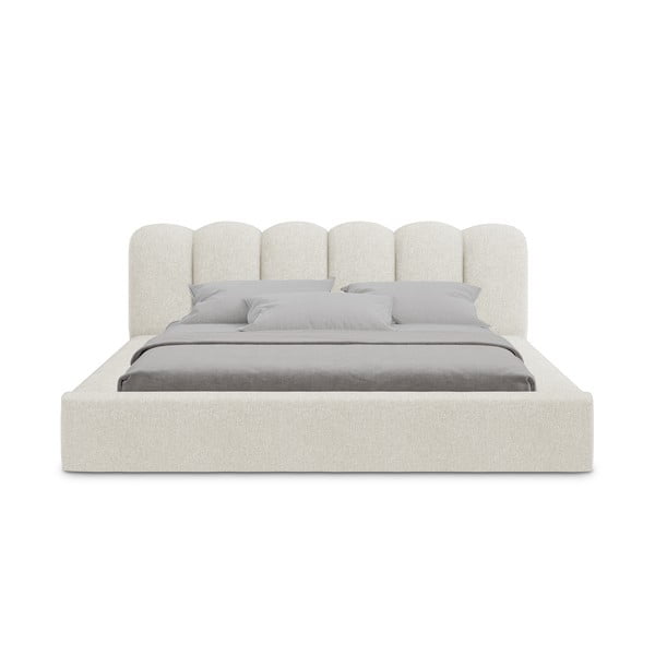 Krémszínű kárpitozott ágyneműtartós franciaágy ágyráccsal 140x200 cm Mano – Makamii-image-3