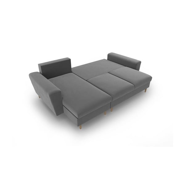 Világosszürke bársony kinyitható tárolóhelyes sarokkanapé Kyoto – Cosmopolitan Design-image-2