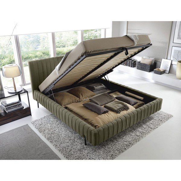 Zöld kárpitozott ágyneműtartós franciaágy ágyráccsal 180x200 cm Plissa – ELTAP-image-2