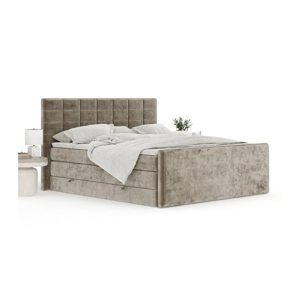 Világosbarna ágyneműtartós boxspring ágy 140x200 cm Ava – Maison de Rêve-image-3