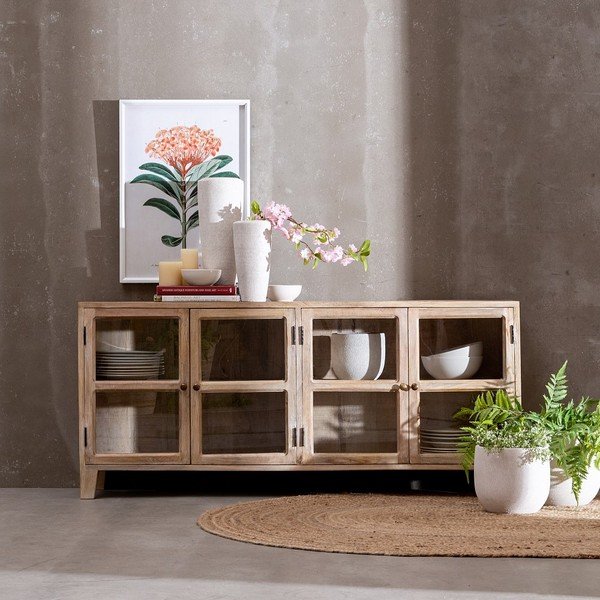 Natúr színű mangófa tálalószekrény 160x71 cm – Ixia-image-1