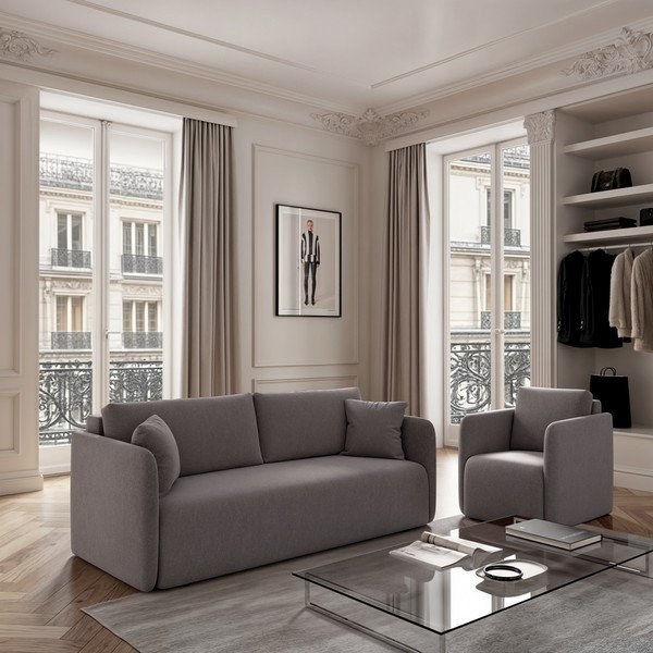 Szürke bársony fotel Chaum – Rodier-image-1