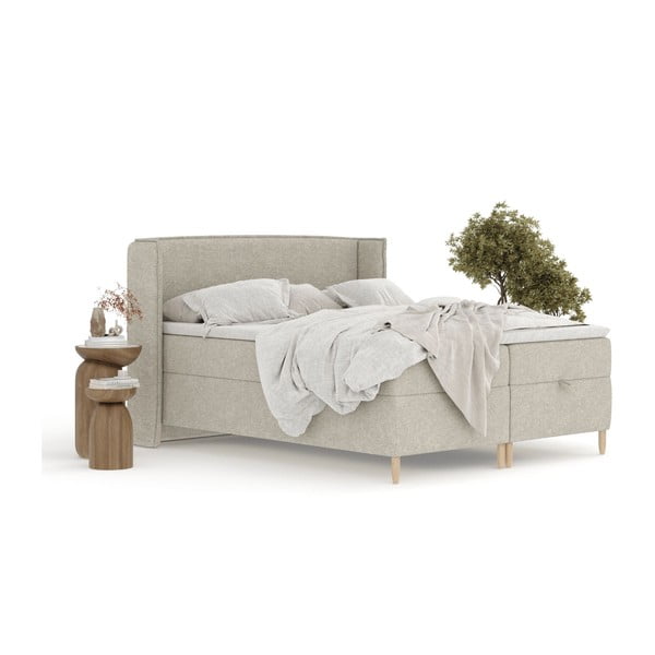 Világosszürke ágyneműtartós boxspring ágy 200x200 cm Monpelli – Maison de Rêve-image-3