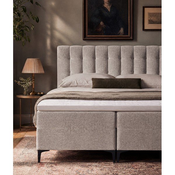 Szürkésbarna ágyneműtartós boxspring ágy 180x200 cm Puhala – Makamii-image-3