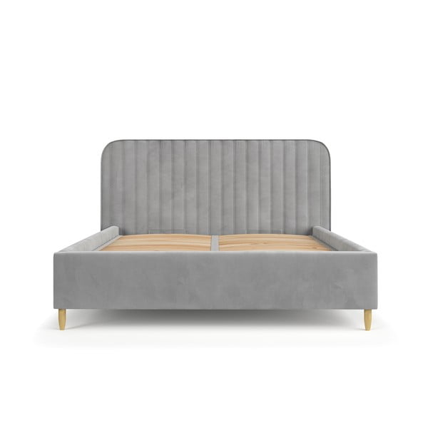 Szürke kárpitozott ágyneműtartós franciaágy ágyráccsal 140x200 cm Noto – Maison de Rêve-image-2