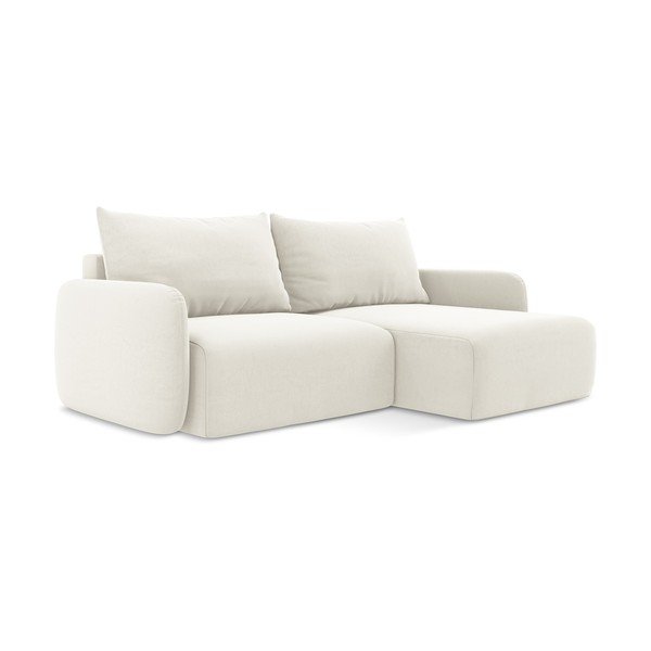 Krémszínű bársony kinyitható-tárolóhelyes sarokkanapé (jobb oldali-heverő résszel) Kalena – Makamii-image-2