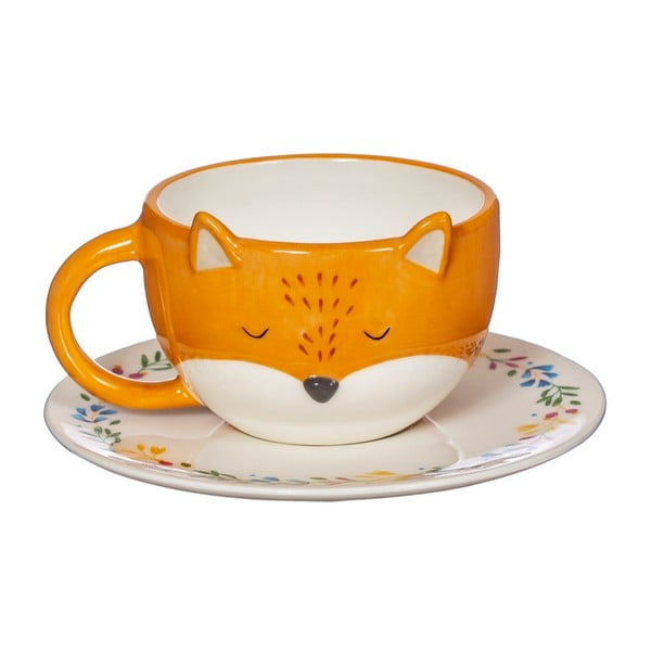 Finley Fox narancssárga dolomit csésze és csészealj, 300 ml - Sass & Belle