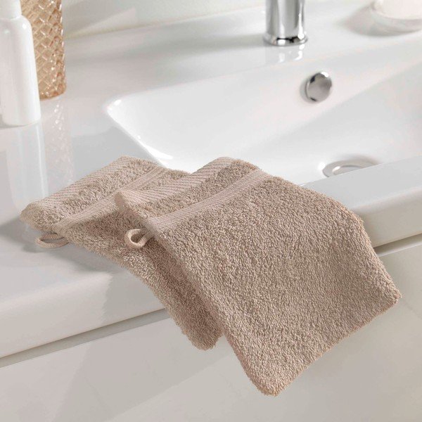 Világosbarna pamut mosdókesztyű 15x21 cm Tendresse – douceur d'intérieur-image-1