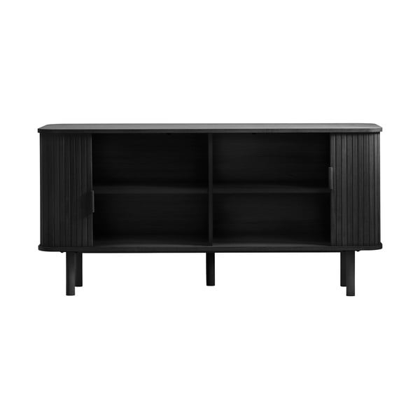 Fekete alacsony komód tolóajtóval, tölgyfa dekorral 76x160 cm Cavo – Unique Furniture-image-3