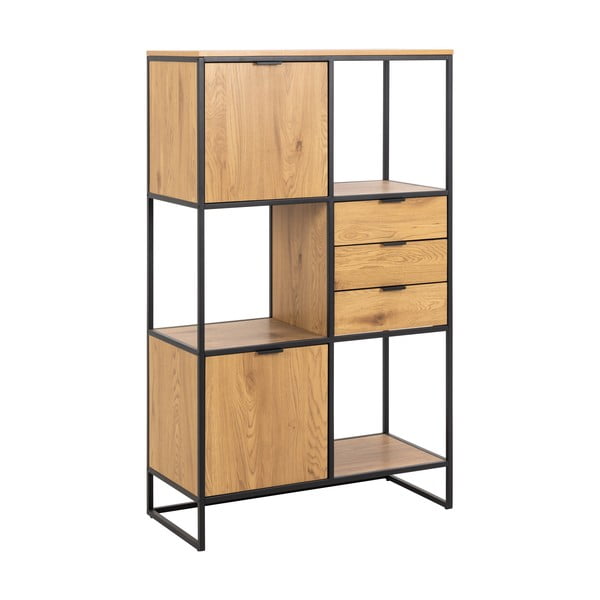 Fekete könyvespolc tölgyfa dekorral 85x141 cm Swindon - Actona-image-2