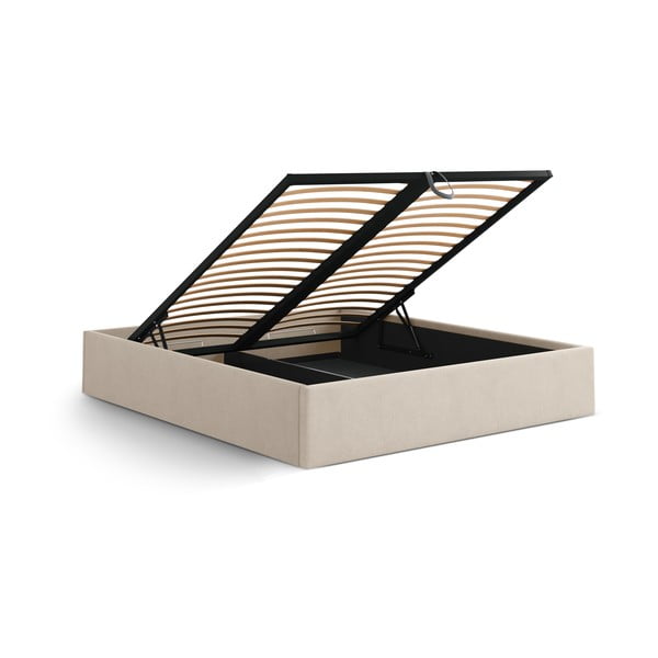 Világosbarna kárpitozott ágyneműtartós-ágytámla nélkül franciaágy ágyráccsal 140x200 cm Susan – Micadoni -image-3