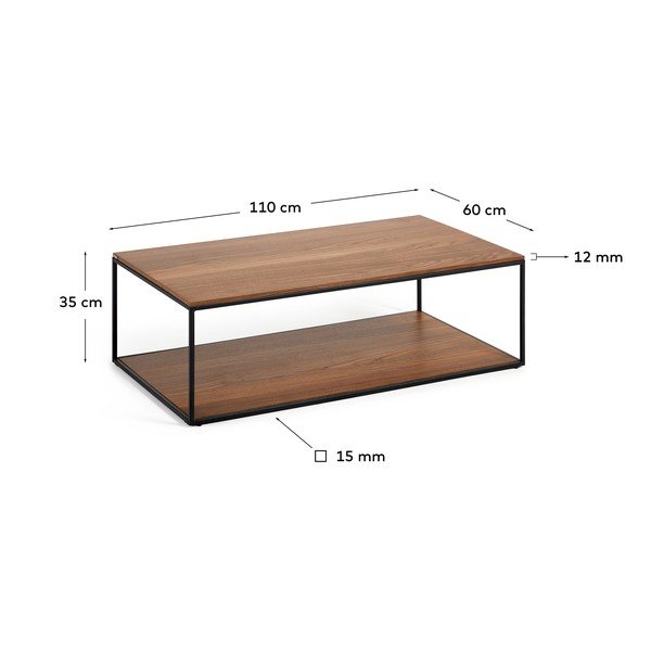 Sötét natúr színű dohányzóasztal diófa dekoros asztallappal 60x110 cm Yoana – Kave Home-image-3