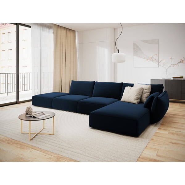 Sötétkék bársony sarokkanapé (jobb oldali-heverő résszel) Vanda – Mazzini Sofas-image-1