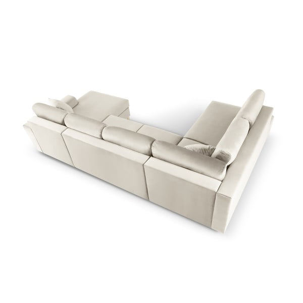 Bézs bársony kinyitható tárolóhelyes sarokkanapé (bal oldali-U alakú) Kyoto – Cosmopolitan Design-image-4