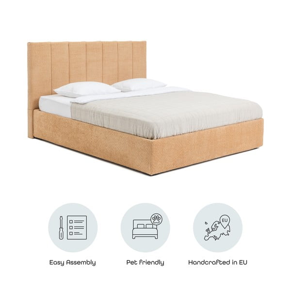 Mustársárga kárpitozott ágyneműtartós franciaágy ágyráccsal 160x200 cm Thessa Bold Line – Bonami Selection-image-4