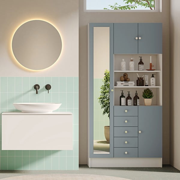 Fehér-szürke fürdőszoba szekrény 90x182 cm Combi – TemaHome-image-1