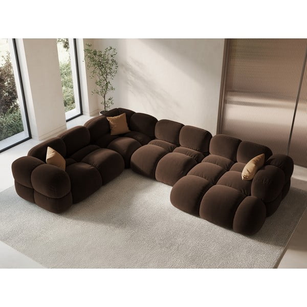 Sötétbarna bársony sarokkanapé (bal oldali-U alakú) Loretto – Cosmopolitan Design-image-1