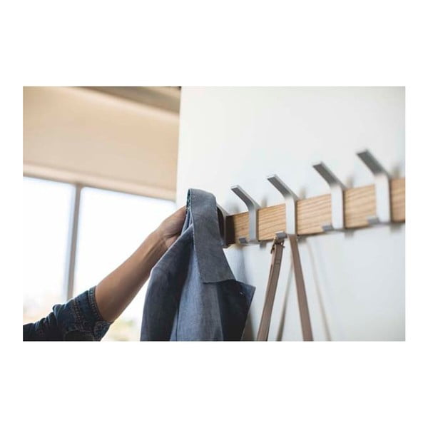 Matt ezüstszínű-natúr színű kőrisfa fali fogas Rin – YAMAZAKI-image-2