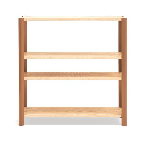 Téglavörös-világos natúr színű polcos állvány tölgyfa dekorral 126x128x43 cm Bona – Teulat