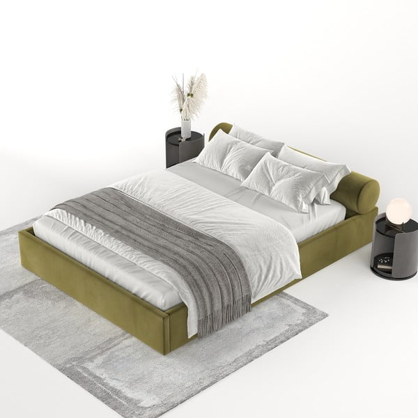 Sötétzöld kárpitozott ágyneműtartós franciaágy ágyráccsal 180x200 cm Solvo – Maison de Rêve-image-3