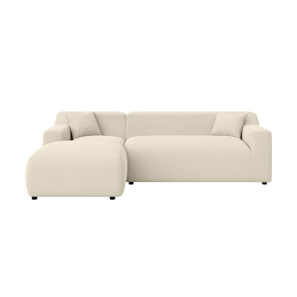 Bézs-krémszínű kordbársony sarokkanapé (bal oldali-heverő résszel) Martin – Ropez
