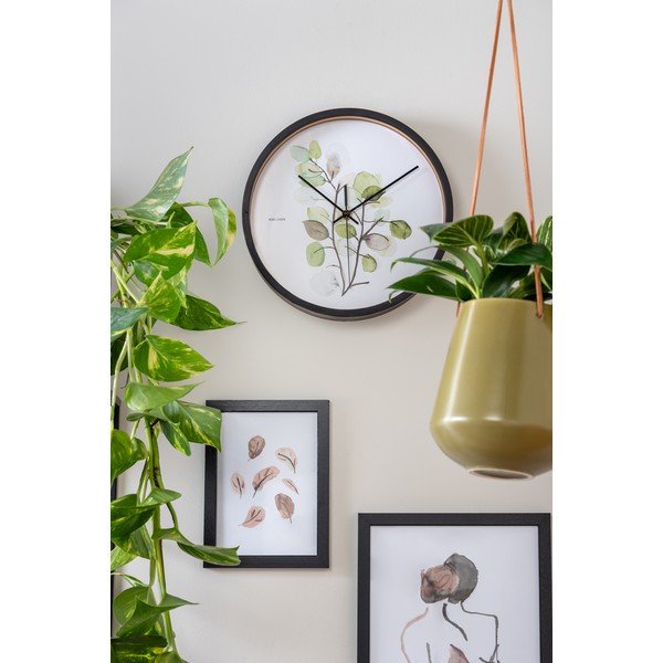 Eucalyptus zöld-fehér falióra fekete kerettel, ø 26 cm - Karlsson-image-1
