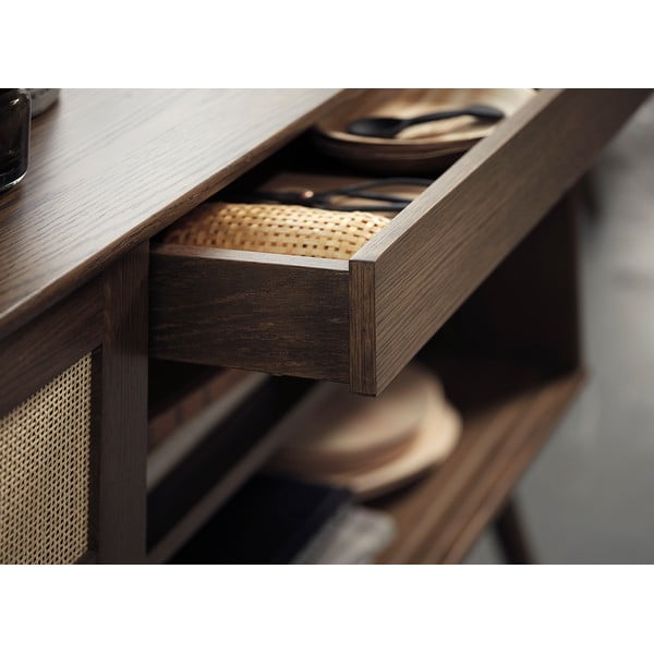 Sötétbarna alacsony komód tolóajtóval, tölgyfa dekorral 180x80 cm Barrali – Unique Furniture-image-4