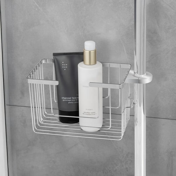 Fényes ezüstszínű öntapadós rozsdamentes acél fürdőszobai polc Valognes – Wenko-image-2