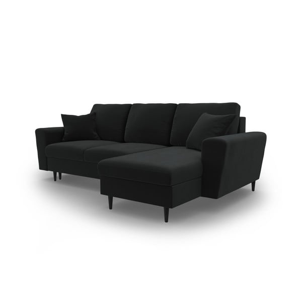 Fekete bársony kinyitható tárolóhelyes sarokkanapé Kyoto – Cosmopolitan Design-image-4