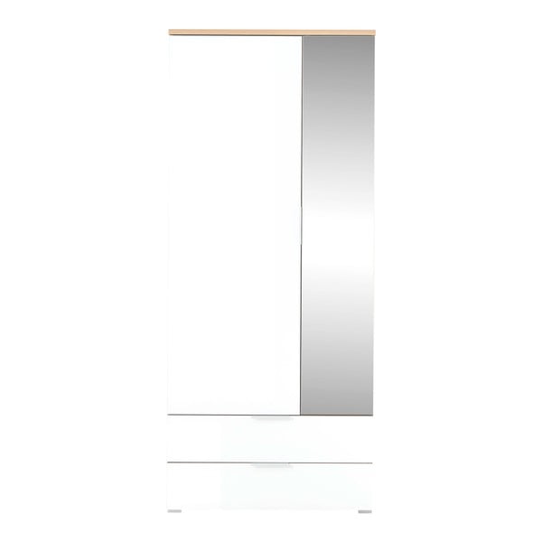 Fehér ruhásszekrény tölgyfa dekorral, tükörrel 84x196 cm Telde - Germania-image-2