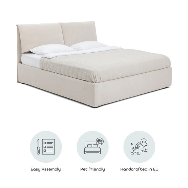 Bézs kárpitozott ágyneműtartós franciaágy ágyráccsal 160x200 cm Thessa Pillow – Bonami Selection-image-4