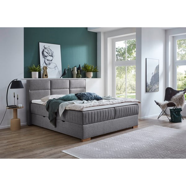 Szürke ágyneműtartós boxspring ágy 160x200 cm Tambo – Meise Möbel-image-1