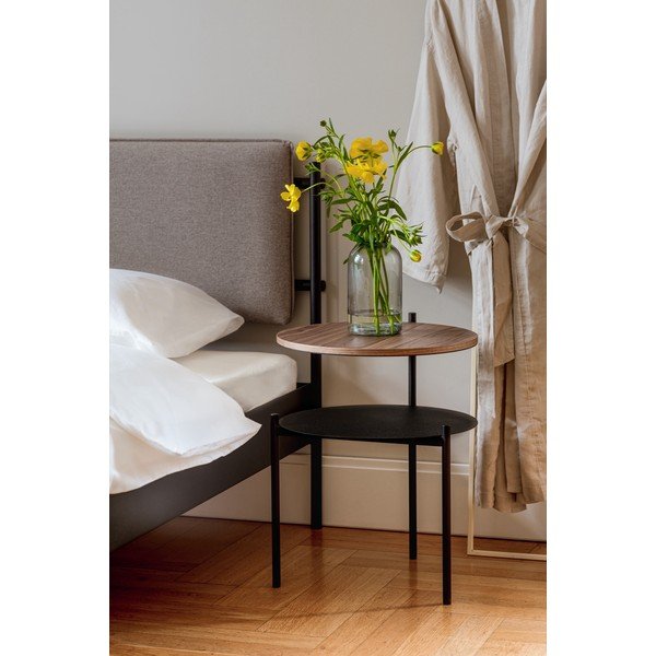 Fekete-sötét natúr színű éjjeliszekrény diófa dekoros asztallappal Tu – noo.ma-image-4